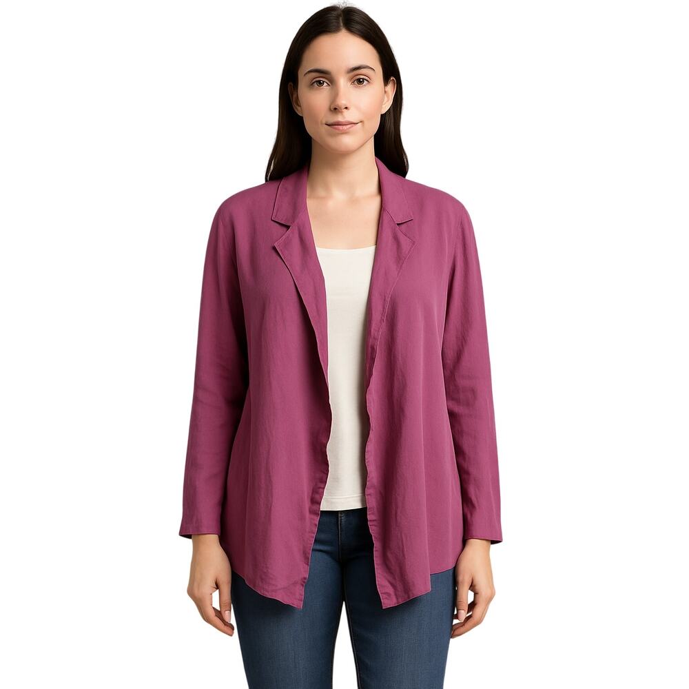 Coldwater Creek 100% Silk Open Front Cardigan Shirt Purple Size 12 | Quality
